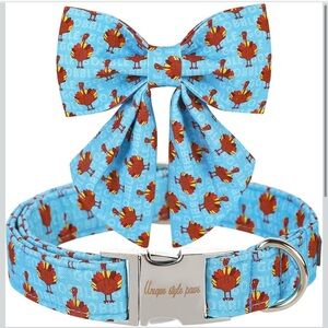 Unique style paws Thanksgiving Dog Collar with Bow Tie Blue
